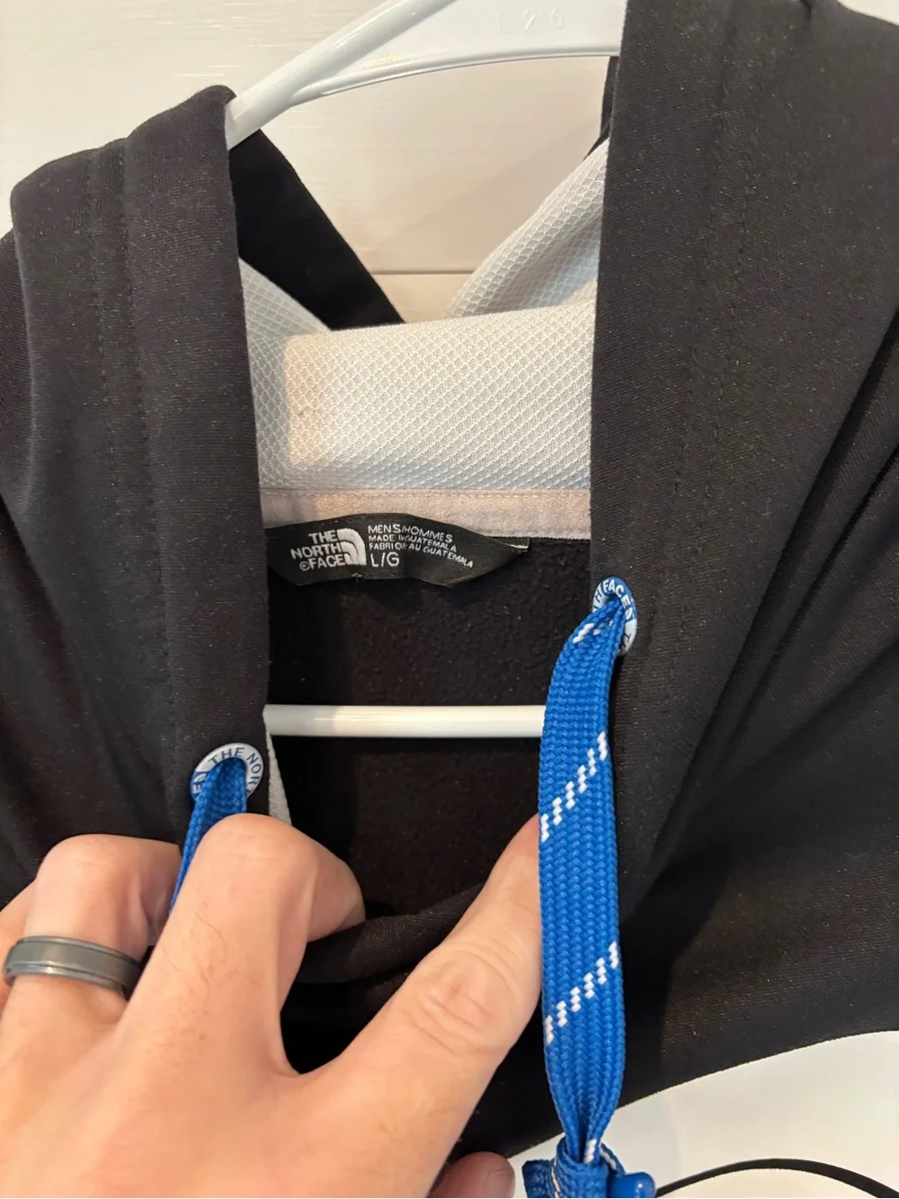 The North Face Black Hoodie with Blue and White Logo-Large